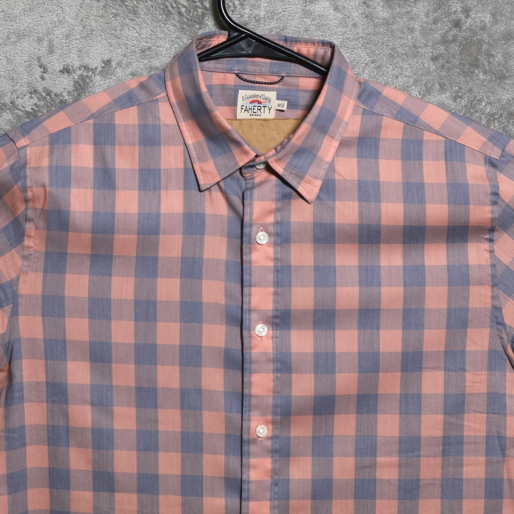 Faherty Movement Shirt Mens Medium Orange Blue Gingham Preppy Outdoor MWS2136